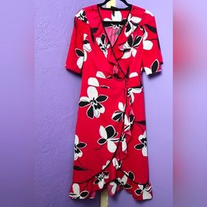 Pink and Black Floral Wrap Dress Small